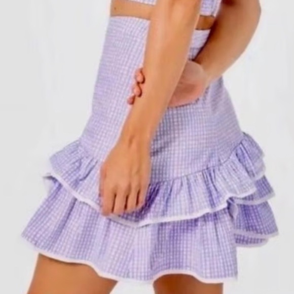Lilly Pulitzer Rosalie Tiered Ruffle Mini Skirt in Light Lilac Gingham size 8 - Picture 2 of 11